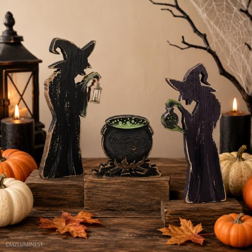 Halloween Witch Decor - Witch Figurines & Cauldron Scene - Indoor Halloween Decorations - Variation: Witch