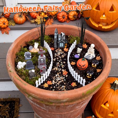 Halloween Fairy Garden Miniature Decor Set with Tombstones & Spooky Figures