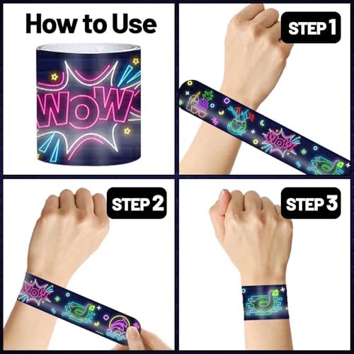 Neon Party Favors Set with Bracelets and Temporary Tattoos for Kids & Adults