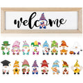 Interchangeable Wooden Seasonal Welcome Sign with Gnome Magnet Icons - Holiday & All Seasons Decor