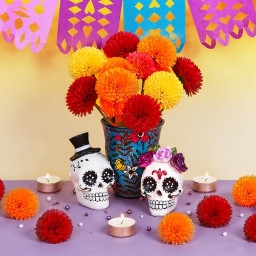 Artificial Marigold Flowers with Stems - Full & Fluffy 40 Pcs for Decor