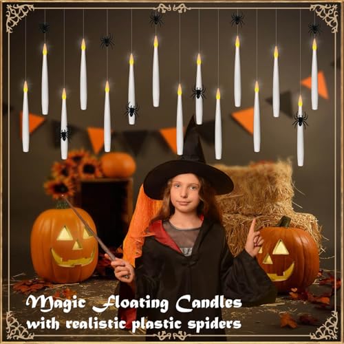 Floating Candles with Wand Remote & Realistic Spiders - 0.6 x 6.1 Inches, 20 Pcs
