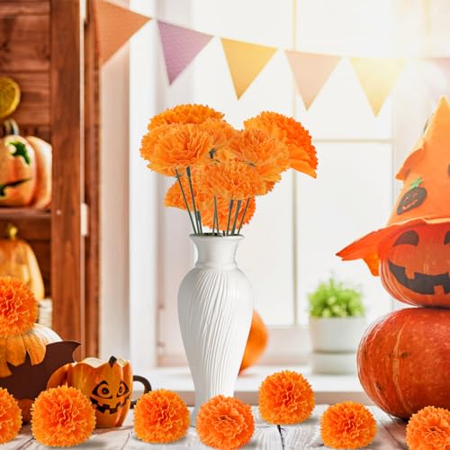 Artificial Marigold Flower Heads Bulk - Orange, 201 Pieces for Day of the Dead Decor & DIY Projects