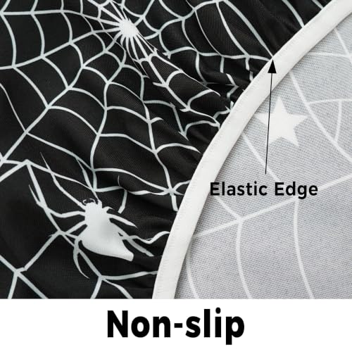 Halloween Spider Web Round Fitted Tablecloth 44 Inch Waterproof & Stain-Resistant