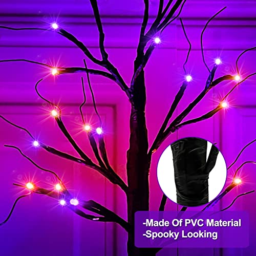 2 Pack 24-Inch Orange & Purple Light Halloween Trees - DIY Bendable Branches