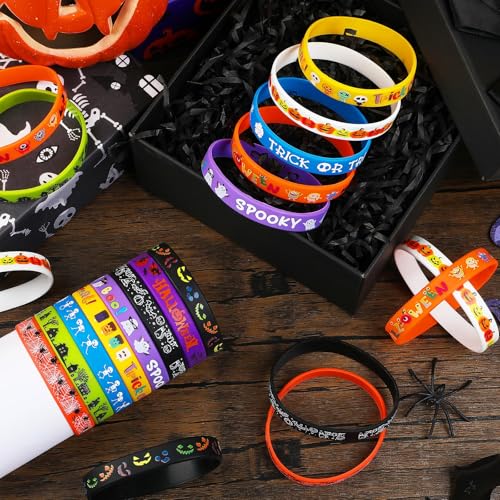 Halloween Rubber Bracelets Wristbands Set - 120pcs with 10 Styles for Kids Party Favors