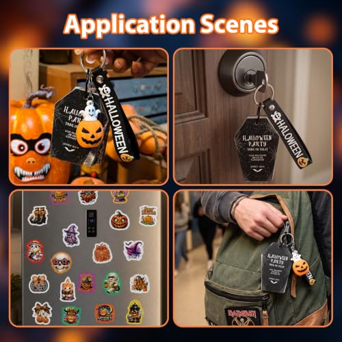 Halloween Keychain Stickers Pack Set with Pumpkin & Ghost Elements - Black Variation