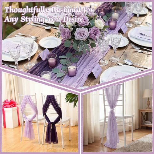Remagr Gradient Purple Cheesecloth Table Runner - 12 Pcs Boho Decor