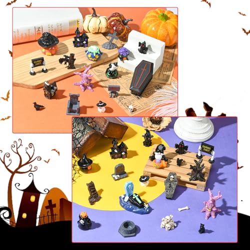 Halloween Miniature Figurines Set - 30 Resin Decorative Figures for Table Decor & Collecting