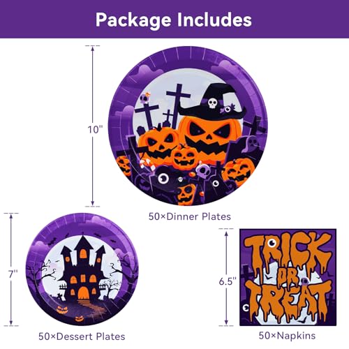 Halloween Paper Plates and Napkins Set - 150 Heavy Duty Disposable Party Supplies