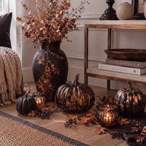 Medium Tortoiseshell Glass Pumpkin Halloween Decor - Fall Autumn Centerpiece