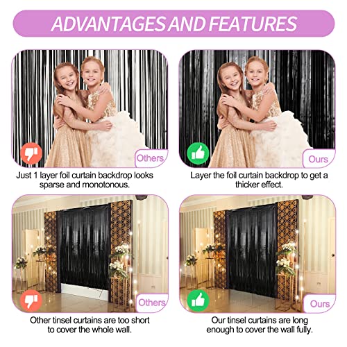 Black Fringe Backdrop Streamers - 3 Pack, 3.3 x 9.9 ft Party Decorations