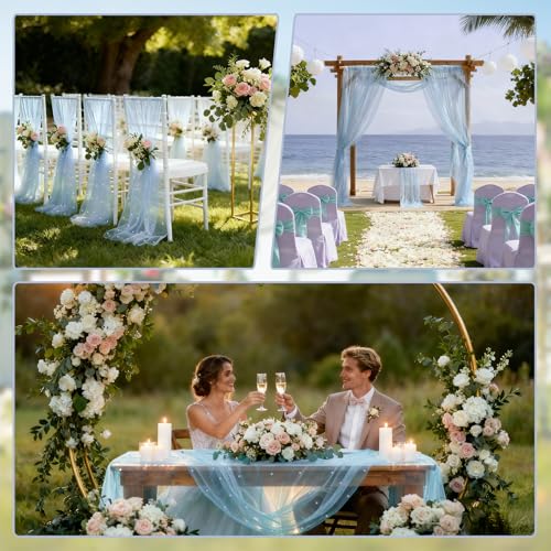 Suream 120 Inch Blue Pearl Table Runner Set of 6 Wedding Party Decor