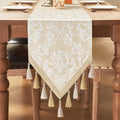 Jacquard Table Runner 108 Inch Long Beige and White Elegant Home Decor - Variation of THIS listing