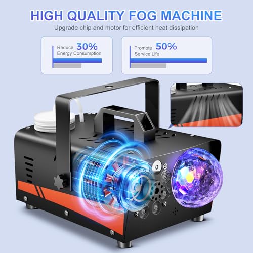 800W Fog Machine with 4500 CFM Output, Disco Lights & Remote Control for Parties