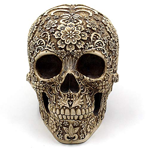 Halloween Skull Flower Sculpture - Human Skeleton Statue for Home Decor - 8.1" Variation of Skull Flower