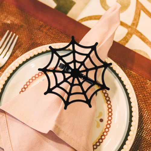 Halloween Spider Web Napkin Rings Set of 4 - Metal Table Decorations for Parties