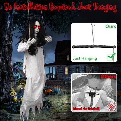 Halloween Hanging Swinging Girl Creepy Doll with White Skirt - Outdoor Decor