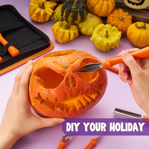 Halloween Pumpkin Carving Kit - Classic Set with 12 Stainless Steel Tools & Carrying Bag