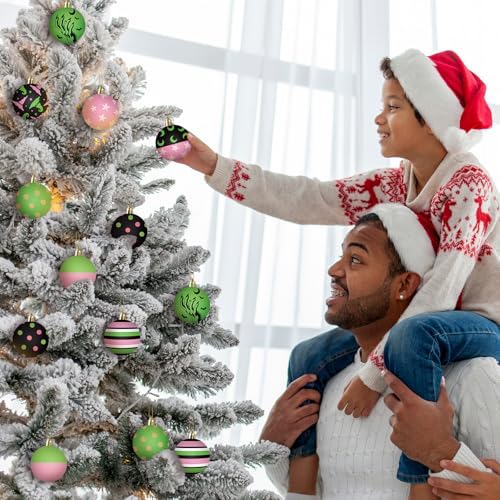 24 Pcs Witch Christmas Tree Ornaments - Pink & Green Holiday Baubles - Witch Themed Xmas Decor - Variation of THIS listing