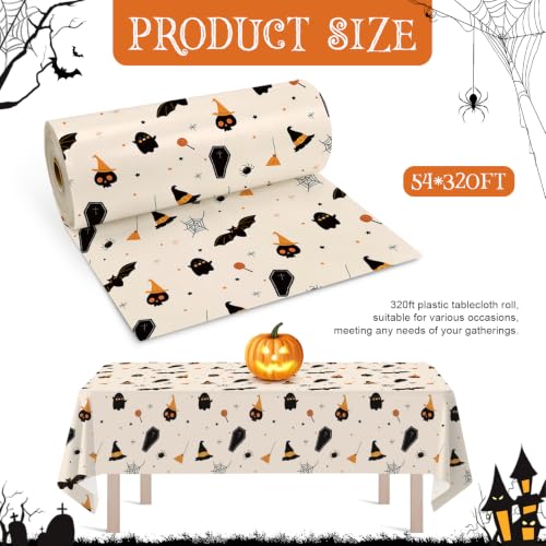 Milk White Grimace Halloween Plastic Table Cover Roll 54x320FT with Cutter Box - Cut to Size Party Tablecloth