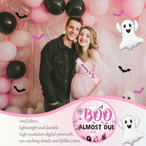 Halloween Baby Shower Decorations Girl Set - Pink & Black Spooky Party Kit with Balloons, Backdrop, Sash