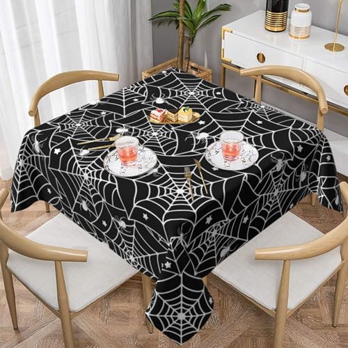 Halloween Tablecloth Square 60x60 Inch Spider Web & Stars Stain Resistant Polyester