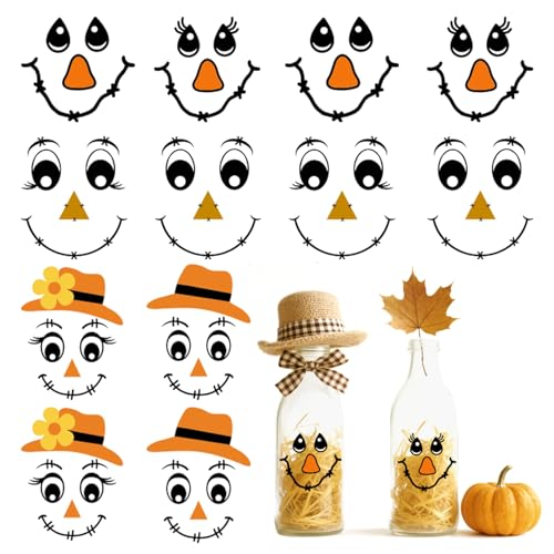 Fall Scarecrow Face Stickers - 30 Vinyl Decor Decals for Crafts & Projects