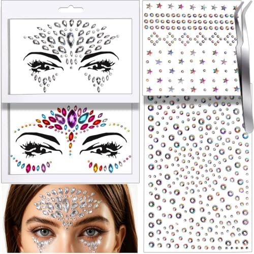 Face Gems Set D - Rhinestone Face & Body Jewels for Festivals & Makeup
