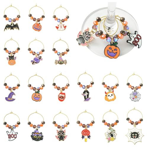 Halloween Festival Theme Wine Glass Charms - 18 Pcs Ring Set for Tasting Party Decor