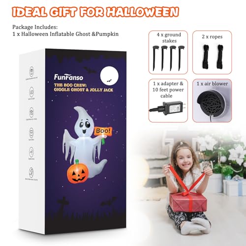 4.5FT Halloween Inflatable Ghost with LED Lights and Pumpkins - Outdoor Decoration