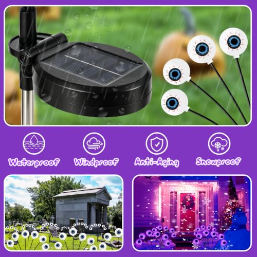 Solar Purple Eyeball Lights - Outdoor Halloween Yard Decor, Waterproof Swaying Firefly Scene Set