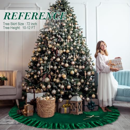Green Velvet Christmas Tree Skirt 72 Inches Luxury Holiday Decor for Festive Home
