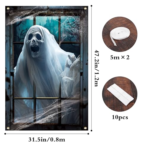 Halloween White Ghost Window Cover - Haunted House Wall Decor