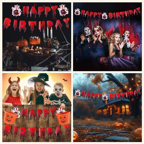 Halloween Birthday Banner Handprint Decorations - Scary Party Wall Decor