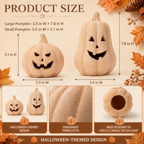 Handmade Terracotta Pumpkin Decorations Set - Halloween & Fall Decor, 2 Pcs