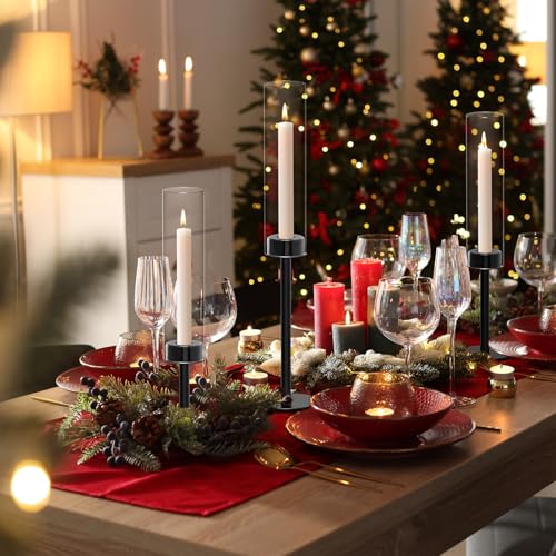 Black Hurricane Glass Candle Holders Set of 6 Tall Taper Candlestick Holders - Black / 6