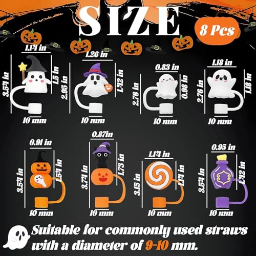 Halloween Straw Cover Set 8 Pcs - Fun 3D Cup Toppers for Parties