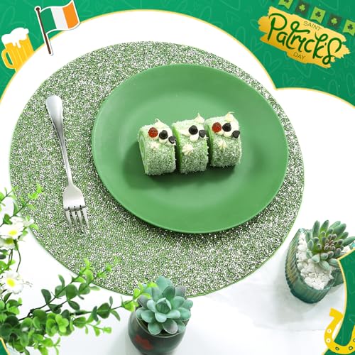 Green Rhinestone Round Placemat - 15 Inch Table Decor - Green / 1 pcs