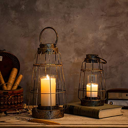 Nuptio Hurricane Candle Lantern Set Small & Large Rustic Farmhouse Hanging & Free-Standing