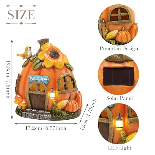 Fall Garden Fairy House with LED Lights - Harvest Autumn Figurine & Gift