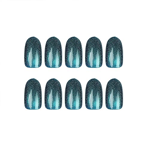 Cat Eye Press-On Nails Short Oval Fake Nails - Dark Blue Variation