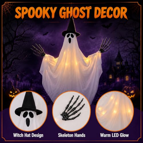 LED Halloween Ghost Decoration Outdoor Indoor 31.5 x 35.43 in Spooky Yard Decor