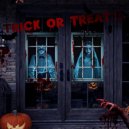 Halloween Ghost Window Curtains Set - Spooky Decor for Indoor & Outdoor Halloween