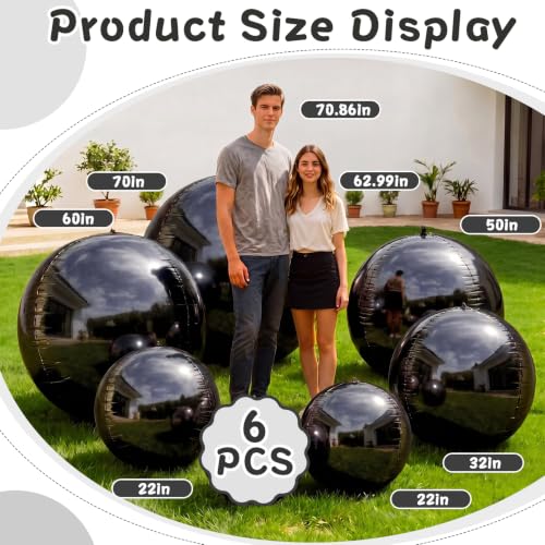 Black Metallic Party Balloons Set - Giant Mirror Foil Balloon Assortment - 6 Sizes - Variation of THIS listing