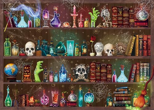Halloween Magic Potion Shelf Backdrop 8x6FT Spooky Witch Skull Photo Booth Decor