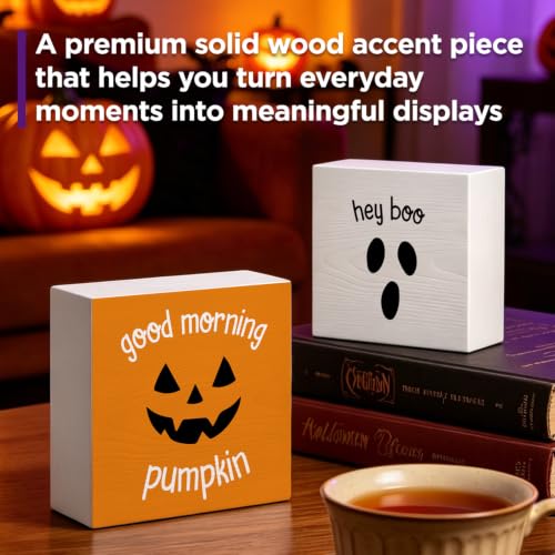 Halloween Ghost & Pumpkin Wood Sign Set - Indoor Holiday Decor, 2 Pieces