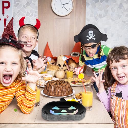 Halloween Iridescent Black Pumpkin Paper Plates 40-Pack - Spooky Party Tableware