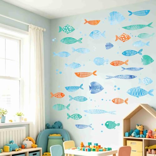 Watercolor Ocean Fish Wall Decals - Removable Under The Sea Nursery Decor, Multicolour