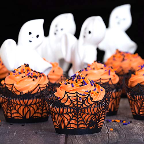 Halloween Cupcake Wrappers Set - Black Laser Cut Paper Cupcake Liners for Party Decorations